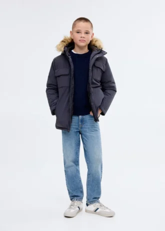 Anorak avec capuche effet peau lainée