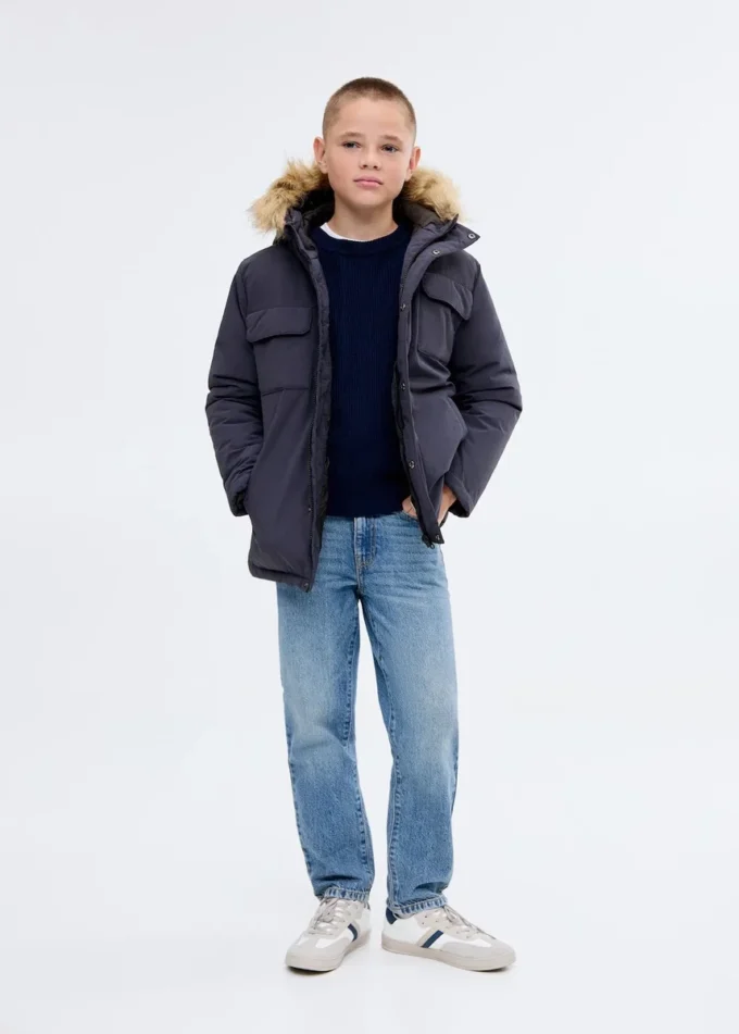 Anorak avec capuche effet peau lainée Anorak avec capuche effet peau lainée