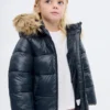 Anorak avec capuche effet peau lainée