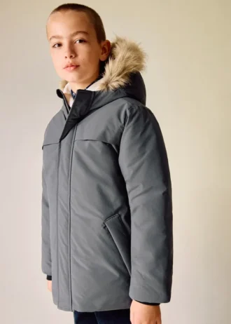 Anorak avec capuche effet peau lainée