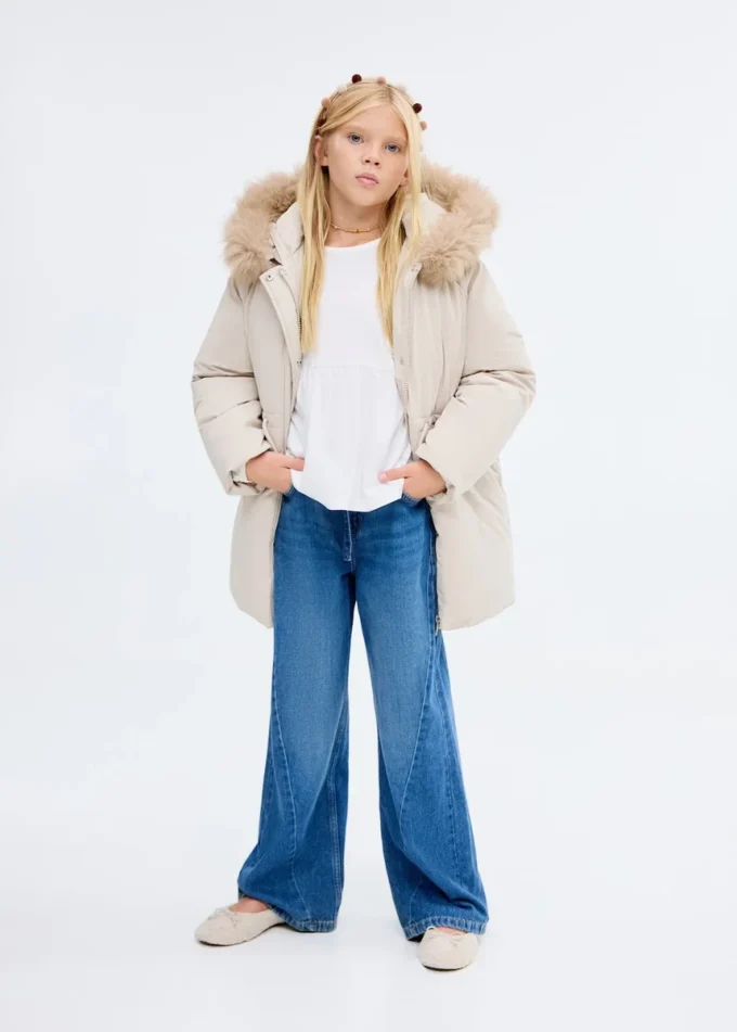 Anorak avec capuche effet peau lainée