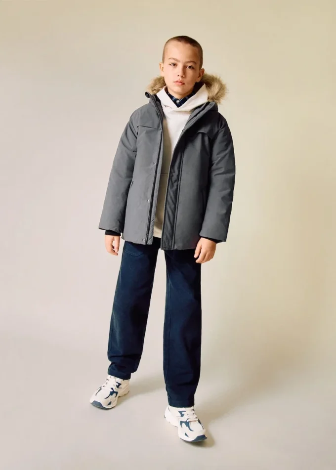Anorak avec capuche effet peau lainée
