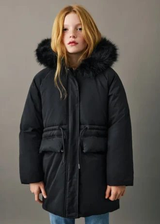 Anorak avec capuche effet peau lainée