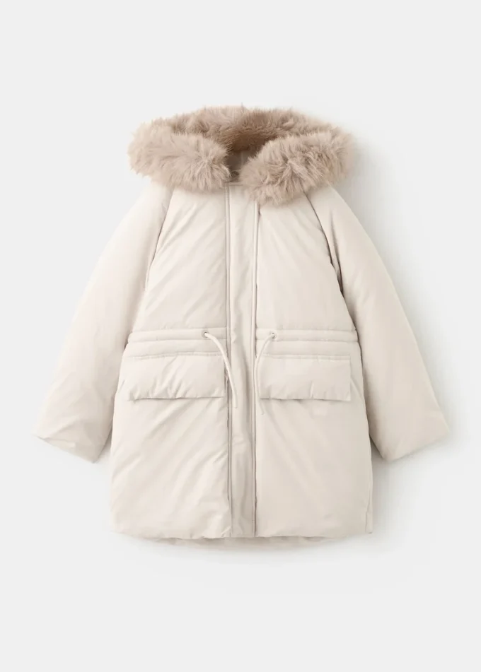 Anorak avec capuche effet peau lainée