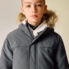 Anorak avec capuche effet peau lainée