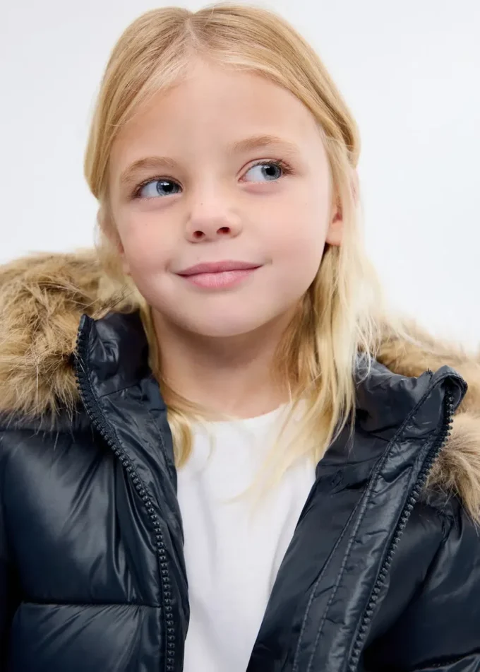 Anorak avec capuche effet peau lainée
