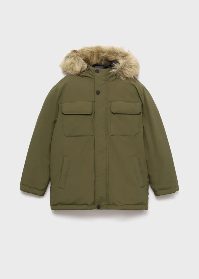 Anorak avec capuche effet peau lainée