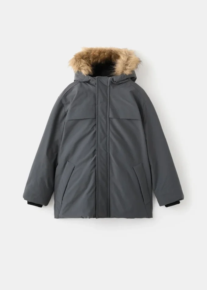 Anorak avec capuche effet peau lainée