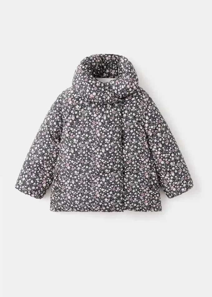 Anorak à imprimé floral effet fourrure