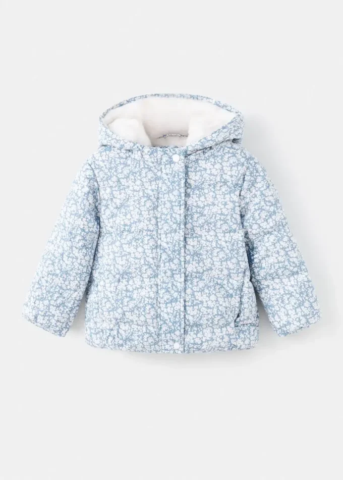 Anorak à imprimé floral effet fourrure