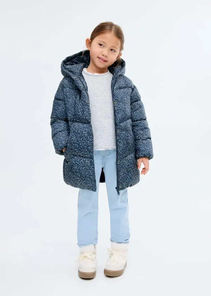 Anorak long matelassé à fleurs