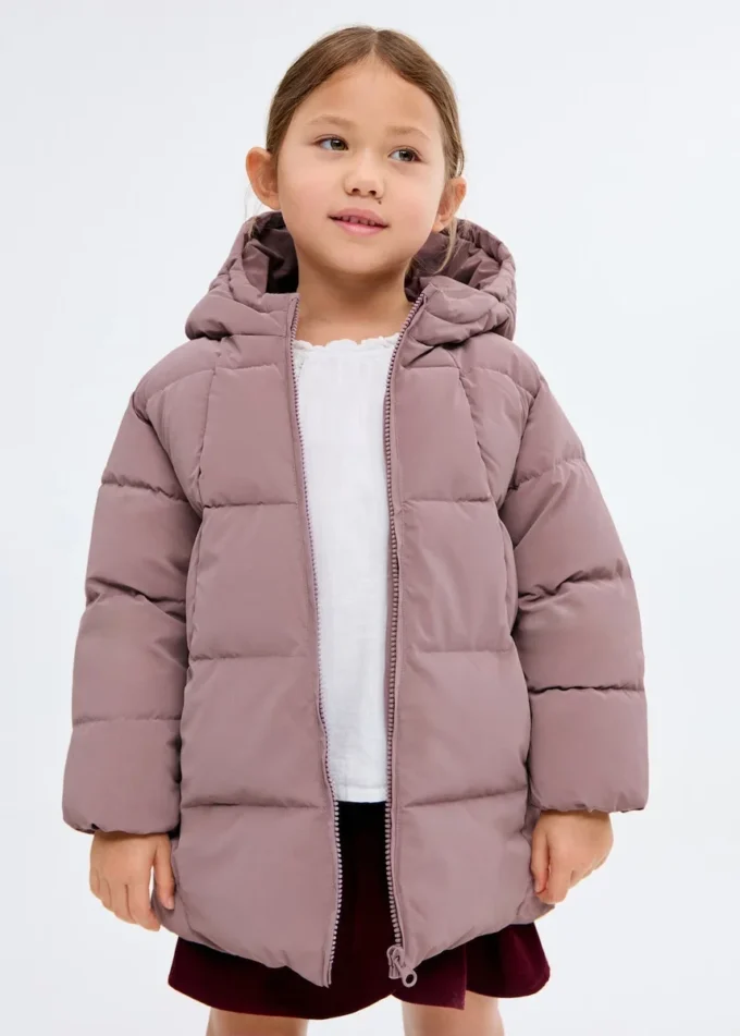 Anorak long rembourré avec capuche