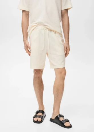 Bermuda en coton seersucker avec cordon de serrage