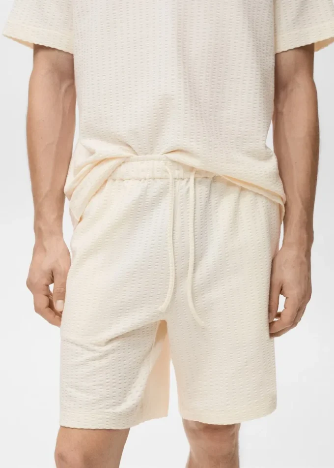 Bermuda en coton seersucker avec cordon de serrage