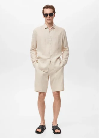 Bermuda slim 100 % lin