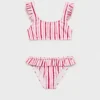 Bikini à rayures et volants