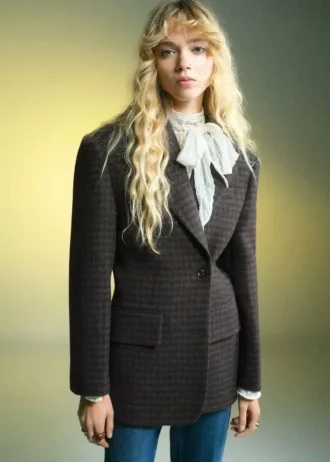 Blazer en laine à micro-motif pied-de-poule