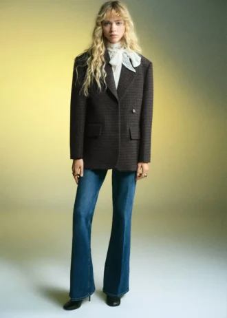 Blazer en laine à micro-motif pied-de-poule