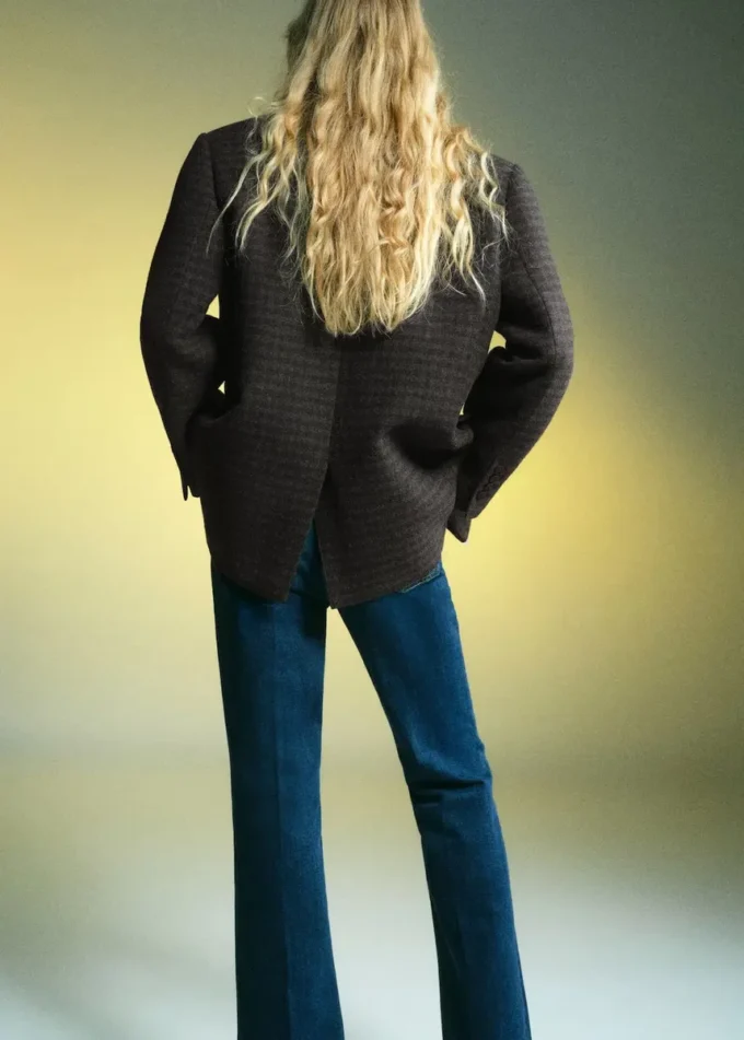 Blazer en laine à micro-motif pied-de-poule