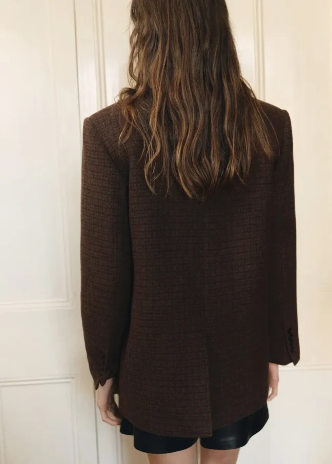 Blazer en laine à micro-motif pied-de-poule