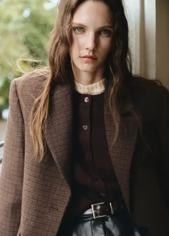 Blazer en laine à micro-motif pied-de-poule