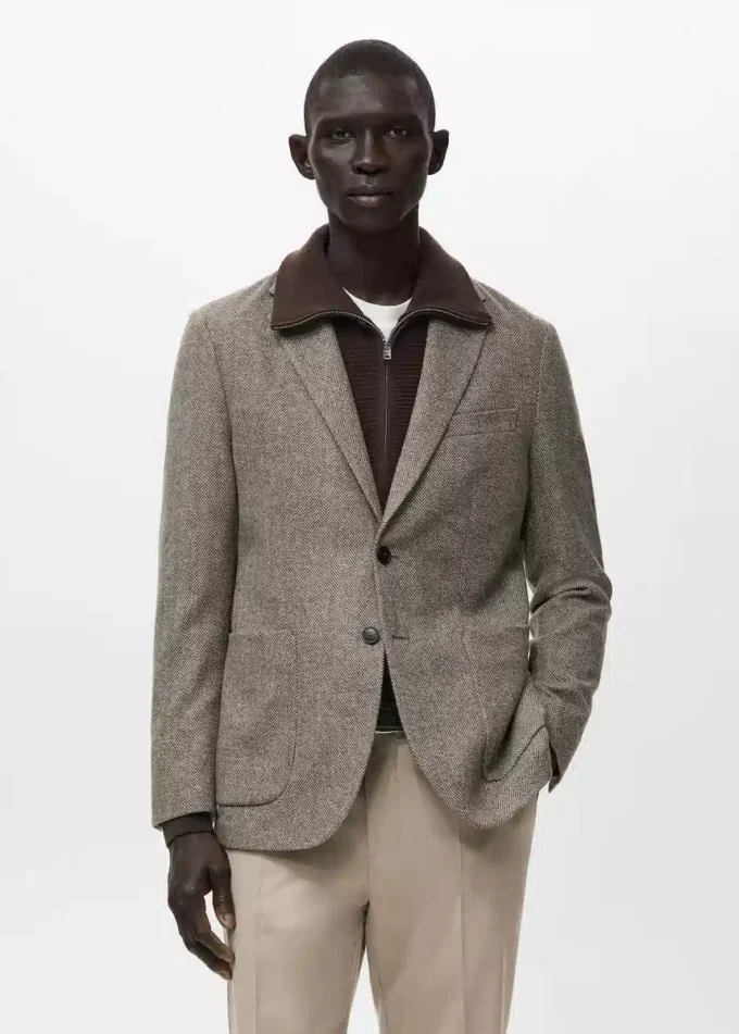 Blazer slim en laine mélangée