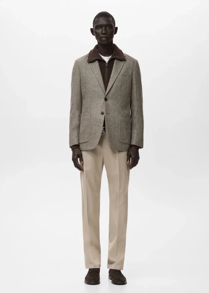 Blazer slim en laine mélangée