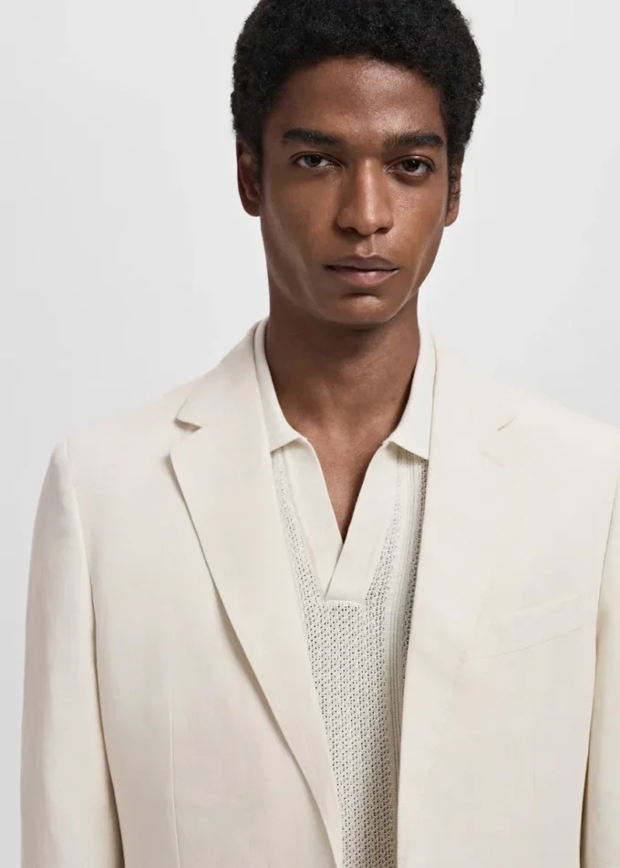 Blazer slim fit en mélange lin-lyocell