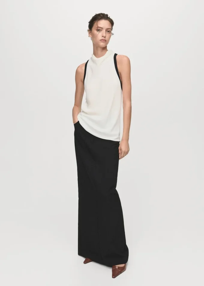 Blouse à col drapé et bordure contrastée