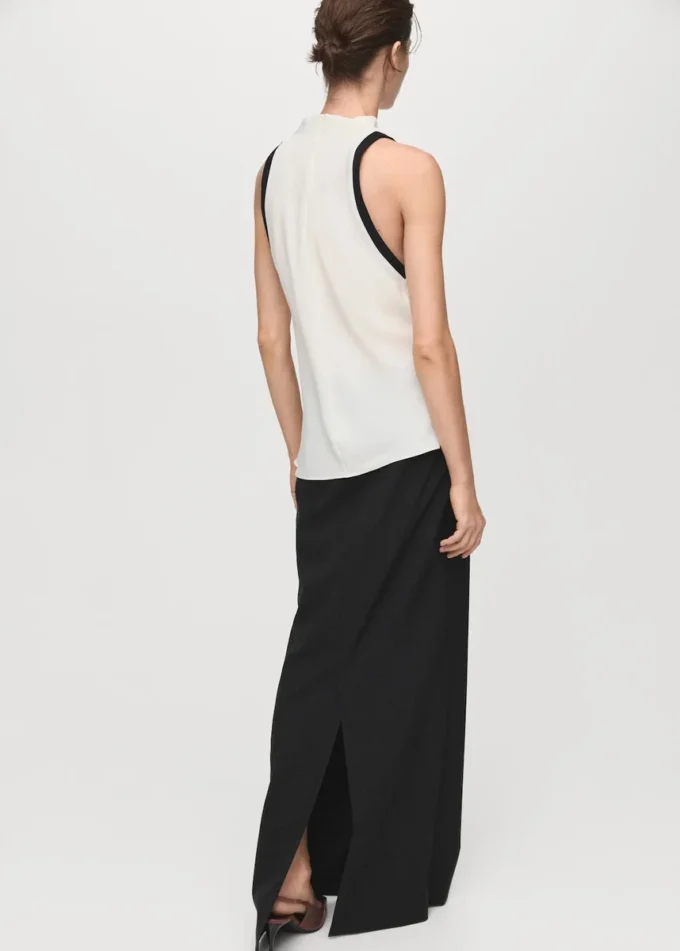 Blouse à col drapé et bordure contrastée