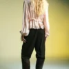 Blouse à col en V et bordures en dentelle