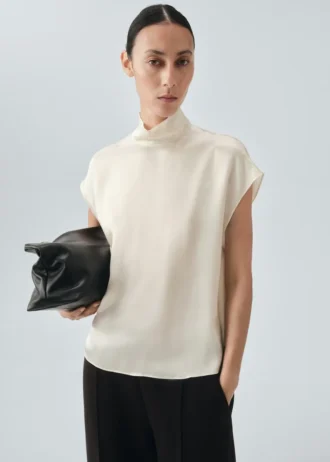 Blouse à col roulé 100 % satin de soie
