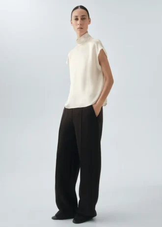 Blouse à col roulé 100 % satin de soie