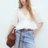 Blouse en coton avec broderies florales
