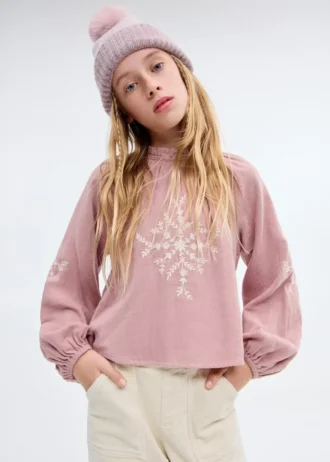 Blouse en coton avec broderies florales
