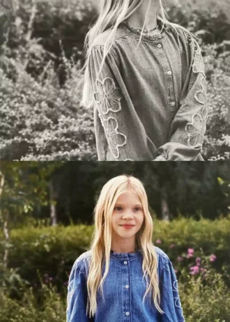 Blouse en denim brodée