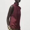 Blouse en satin à col montant