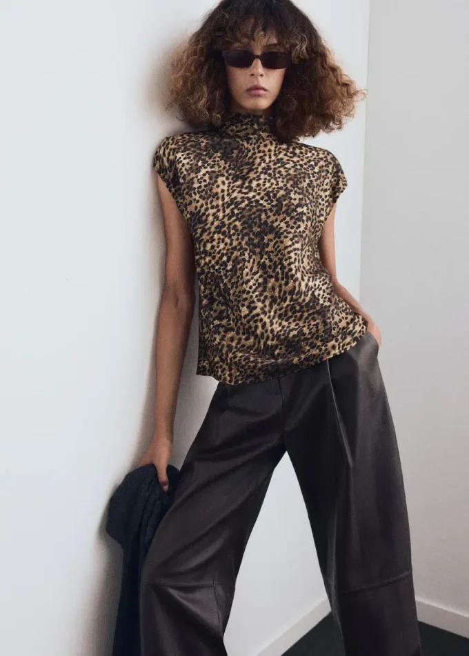 Blouse en satin imprimé léopard