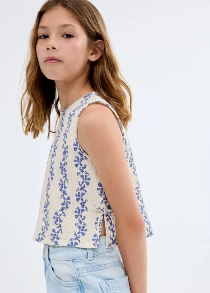 Blouse imprimée à nœud