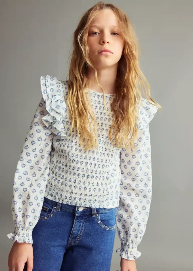 Blouse imprimée à volants