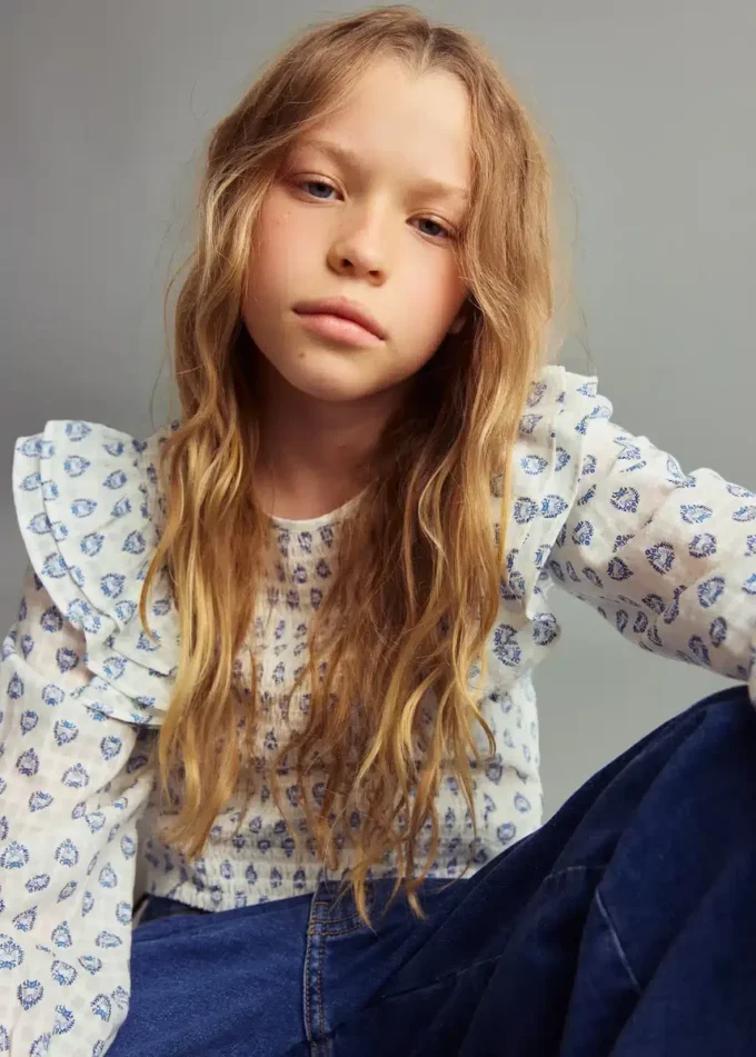 Blouse imprimée à volants