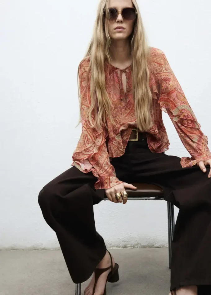 Blouse imprimée à volants