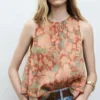 Blouse plissée à fleurs