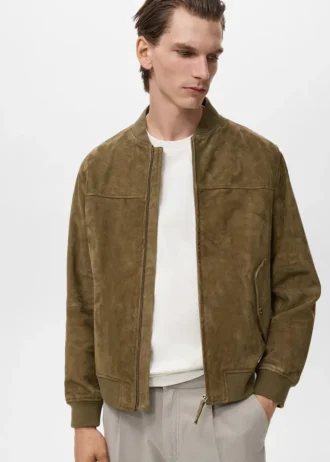 Blouson aviateur en cuir suédé