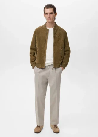 Blouson aviateur en cuir suédé