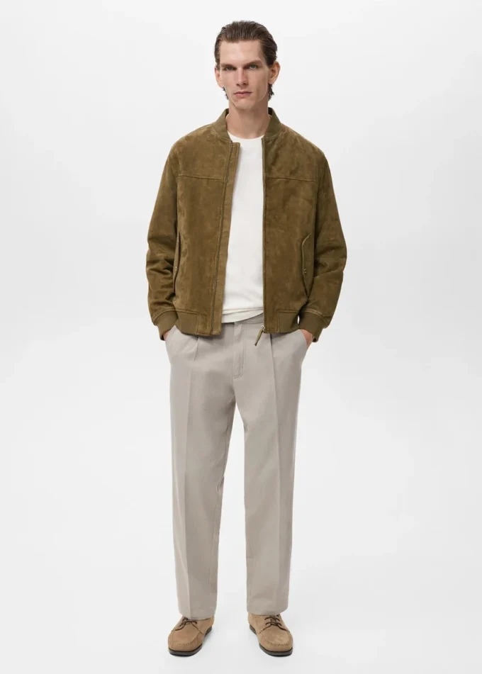 Blouson aviateur en cuir suédé