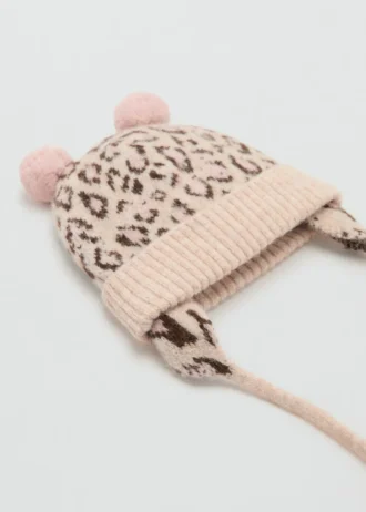 Bonnet à imprimé léopard avec pompons