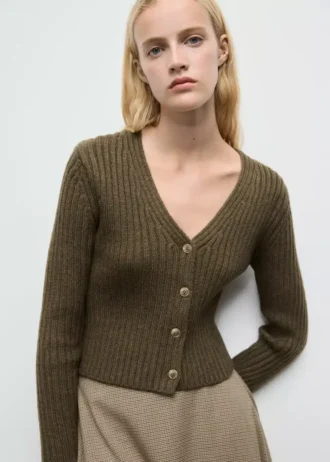 Cardigan côtelé à col en V
