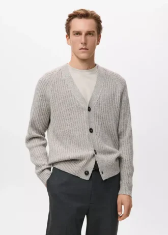 Cardigan côtelé en laine mélangée