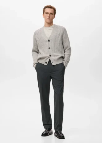 Cardigan côtelé en laine mélangée